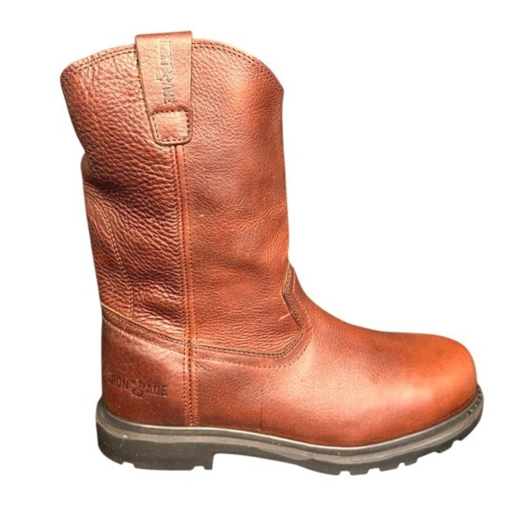 Iron Age New Steel Toe Work Boots Brown Leather Mens 12 W Pull on EH Wellington